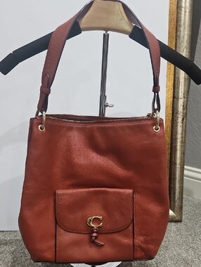 Coach Remi Hobo Leather Shoulder Tote in Rust Brown with Gold Hardware